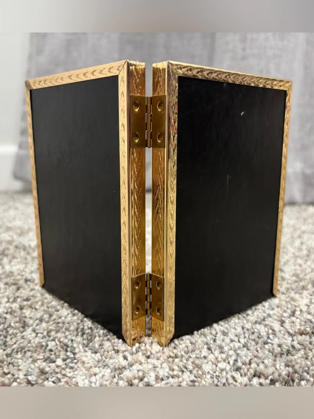 Vintage Brass Bi-Fold Picture Frame Embossed Double Hinged Frame Table Display